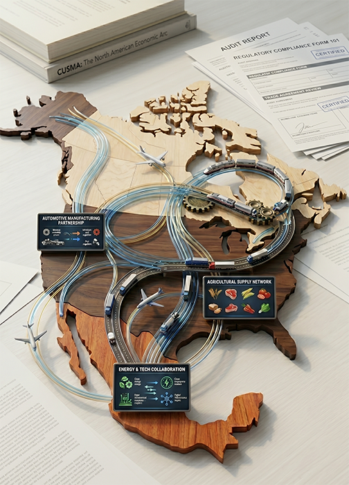 Image of US-Mexico-Canada map with trade corridors